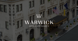 Warwick Hotels exterior shot with their logo overlayed